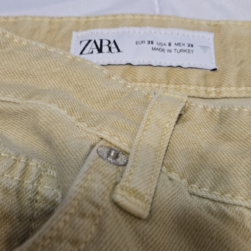 Zara High Wasted Cuffed Wide Leg Taupe Tan Jeans 6045/038 Size 6 - Picture 2 of 9